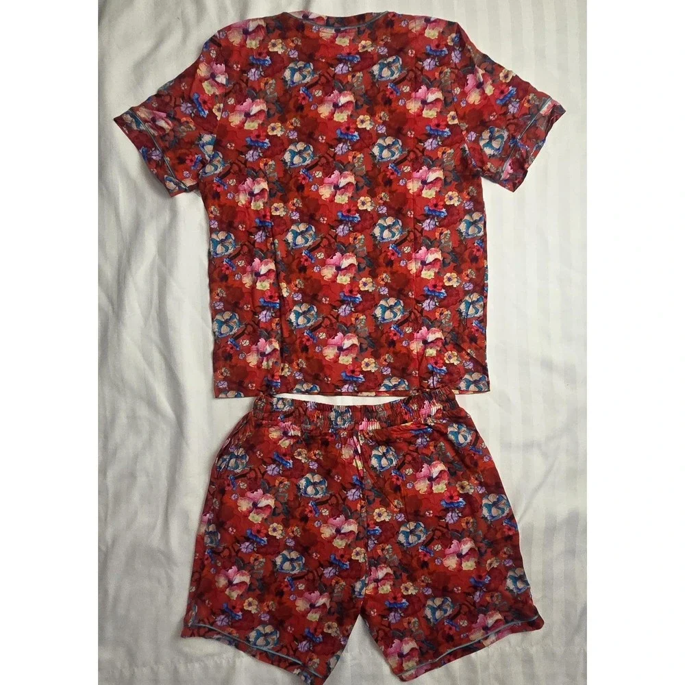 Cosabella Bella Mens Printed SS Top Short PJ Set Faded Rose Andaman Sea Large